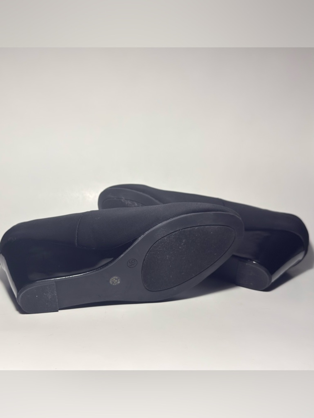 East 5th Black Satin Wedge Heels Round Toe Pumps Size 9.5M - Picture 4 of 10